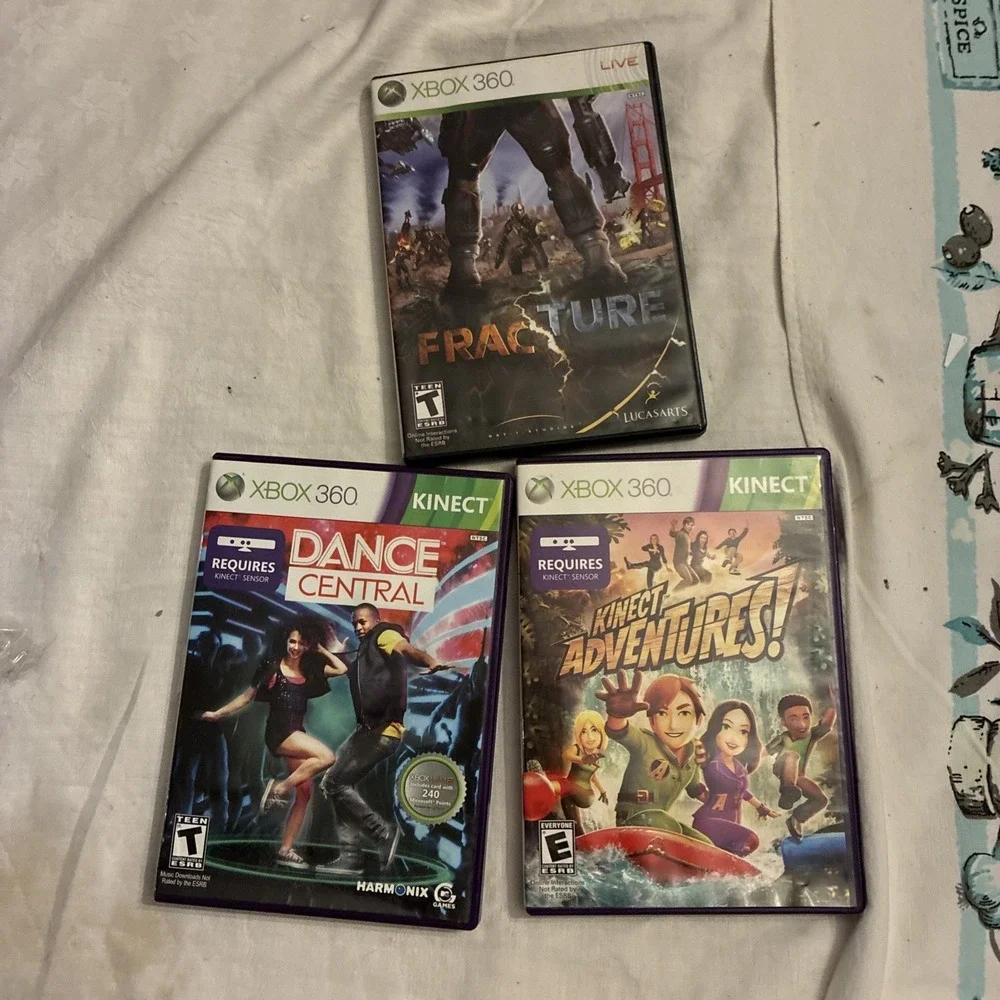 Lot If Three Xbox 360 Games Two Kinect And One Live  Adventures, Dance, Fracture